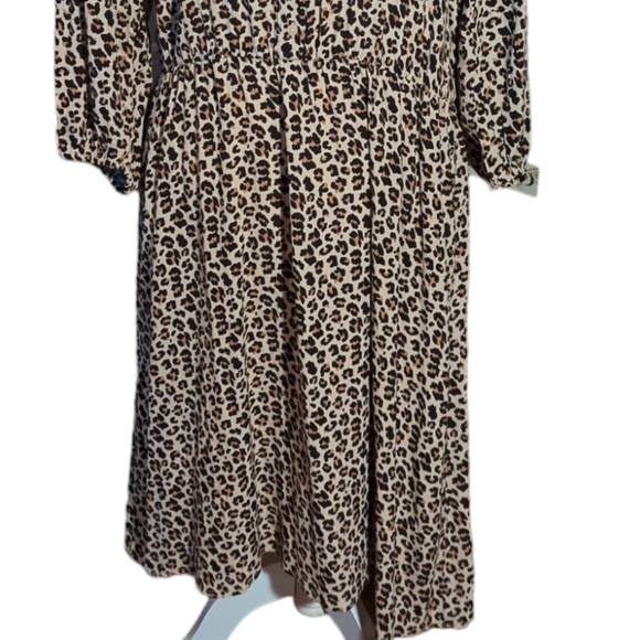 Banana Republic Dress Cheetah Leopard Print brown Rayon 3/4 Balloon Sleeve sz L - Picture 5 of 10